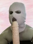 Playing with a dildo in a pink mask: 6 Nude Pics