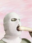 Playing with a dildo in a pink mask: 6 Nude Pics
