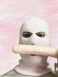 Playing with a dildo in a pink mask: 6 Nude Pics