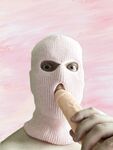 Playing with a dildo in a pink mask: 6 Nude Pics
